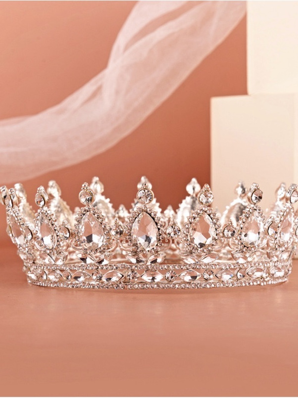 Silver Crystal Tiara Crown - Elegant Rhinestone Headpiece